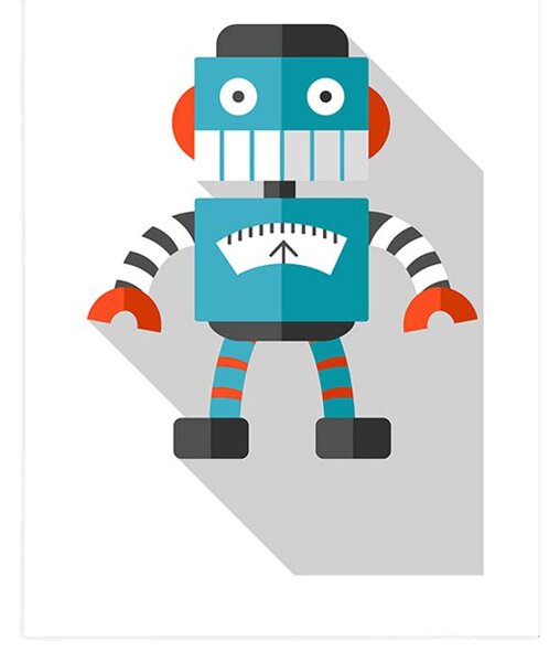 Plakat s paspartuom plavi robot na bijeloj pozadini