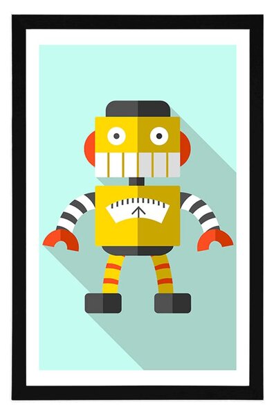 Plakat s paspartuom žuti robot na plavoj pozadini