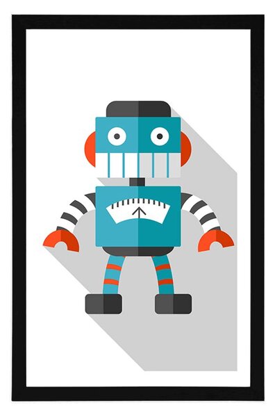 Plakat s paspartuom plavi robot na bijeloj pozadini