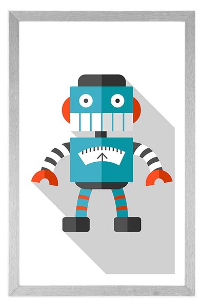 Plakat s paspartuom plavi robot na bijeloj pozadini