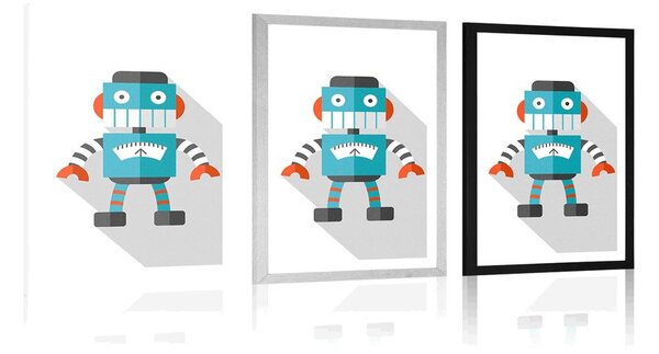 Plakat s paspartuom plavi robot na bijeloj pozadini