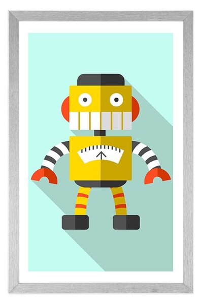 Plakat s paspartuom žuti robot na plavoj pozadini