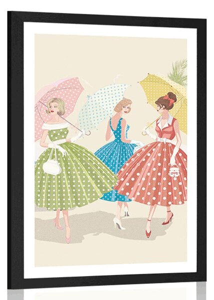 Plakat s paspartuom retro dame s kišobranima
