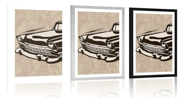 Plakat s paspartuom retro starodobno vozilo