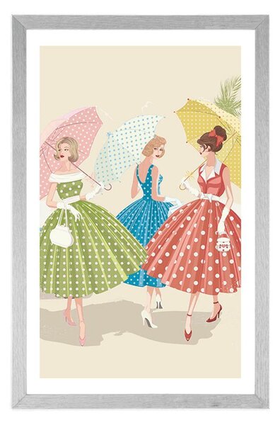 Plakat s paspartuom retro dame s kišobranima