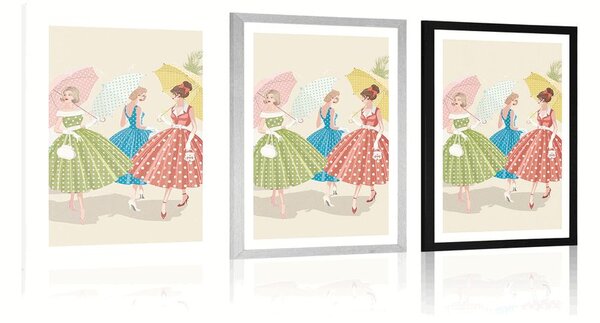 Plakat s paspartuom retro dame s kišobranima