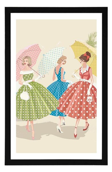 Plakat s paspartuom retro dame s kišobranima