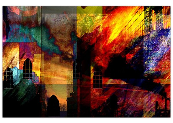 Slika - Barvita abstrakcija mesta (90x60 cm)