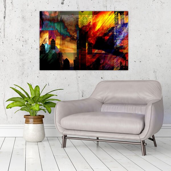Slika - Barvita abstrakcija mesta (90x60 cm)