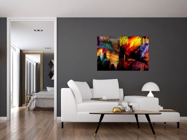 Slika - Barvita abstrakcija mesta (90x60 cm)