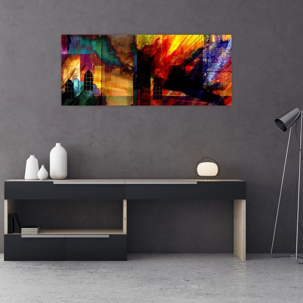 Slika - Barvita abstrakcija mesta (120x50 cm)