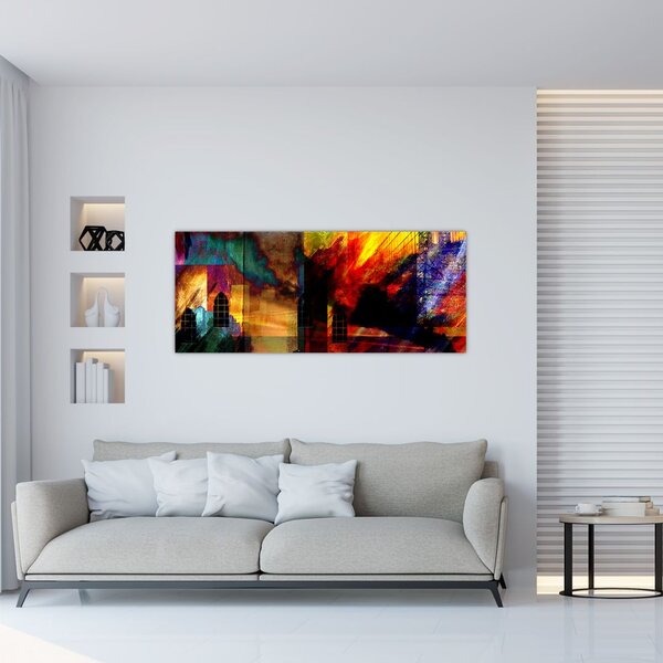 Slika - Barvita abstrakcija mesta (120x50 cm)