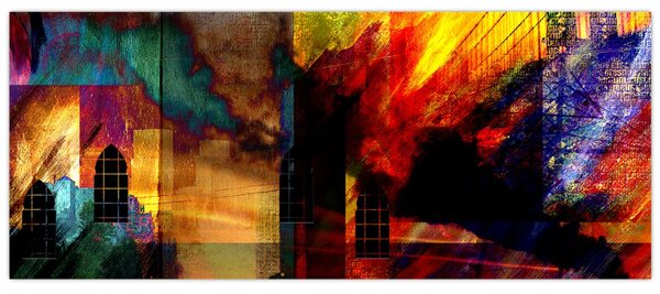 Slika - Barvita abstrakcija mesta (120x50 cm)