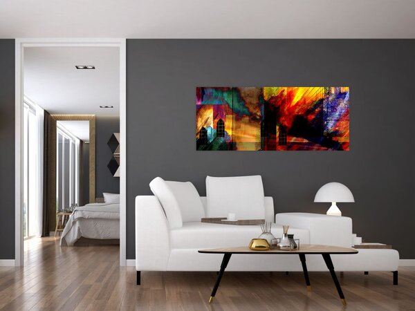 Slika - Barvita abstrakcija mesta (120x50 cm)