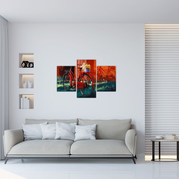 Poslikava rdečega kolesa, slika z akrilom (90x60 cm)