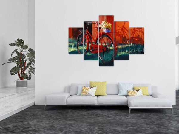 Poslikava rdečega kolesa, slika z akrilom (150x105 cm)