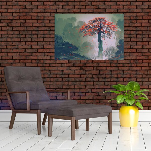 Slika osamljenega rdečega drevesa (90x60 cm)