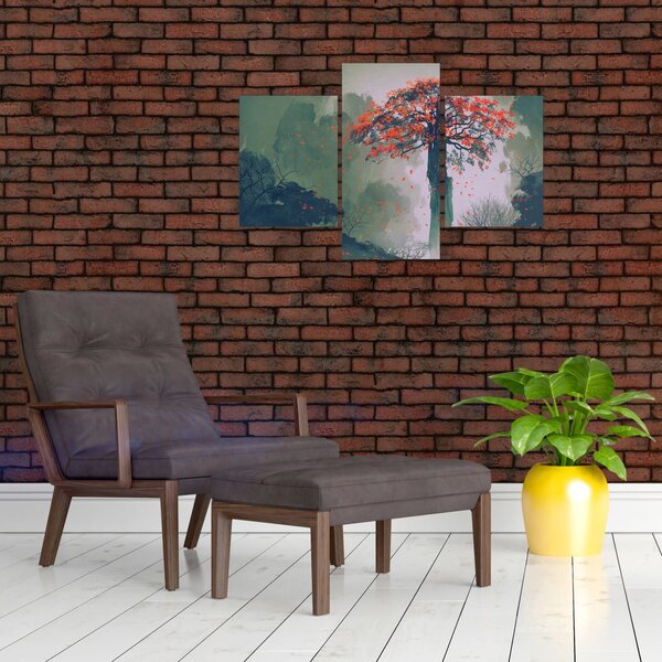 Slika osamljenega rdečega drevesa (90x60 cm)
