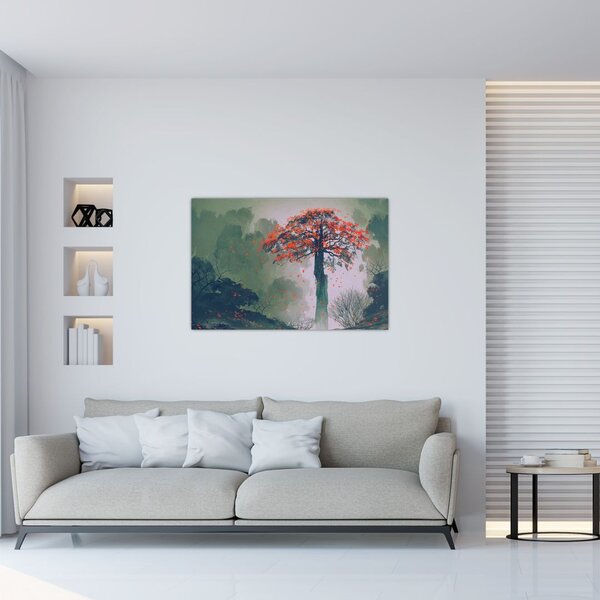 Slika osamljenega rdečega drevesa (90x60 cm)