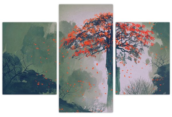Slika osamljenega rdečega drevesa (90x60 cm)