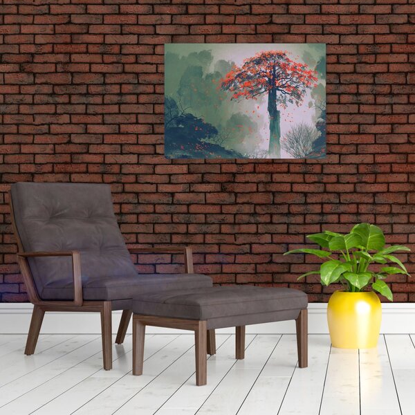 Slika osamljenega rdečega drevesa (70x50 cm)