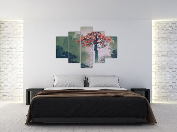 Slika osamljenega rdečega drevesa (150x105 cm)