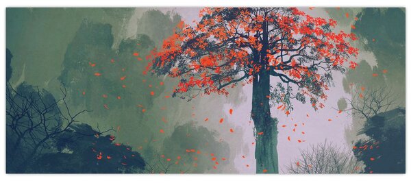 Slika osamljenega rdečega drevesa (120x50 cm)