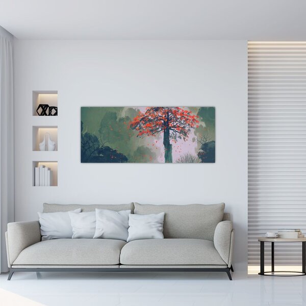 Slika osamljenega rdečega drevesa (120x50 cm)
