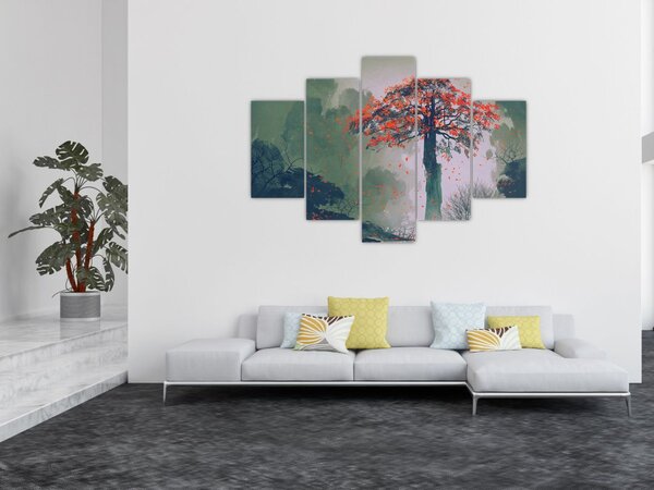 Slika osamljenega rdečega drevesa (150x105 cm)