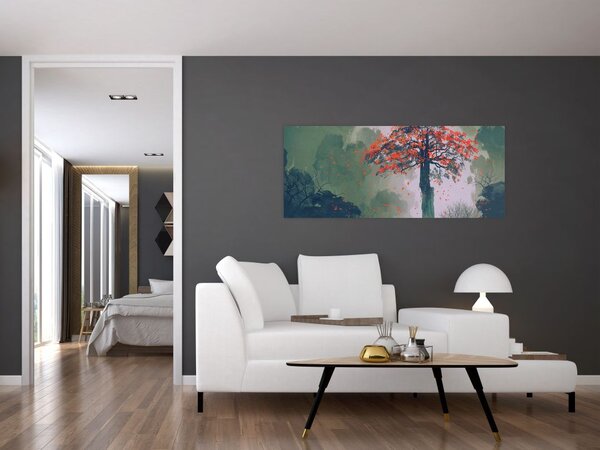 Slika osamljenega rdečega drevesa (120x50 cm)