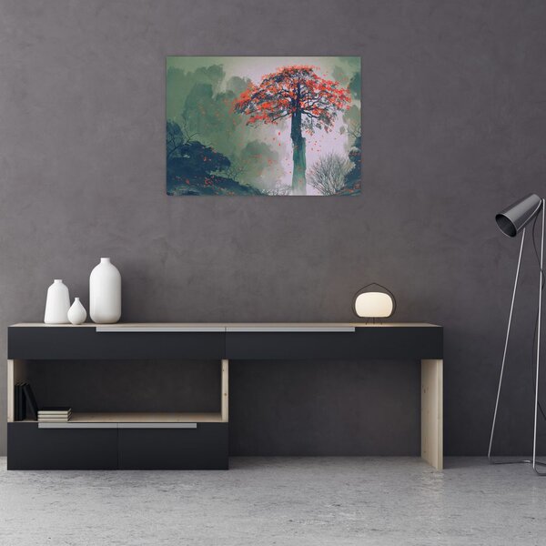 Slika osamljenega rdečega drevesa (70x50 cm)