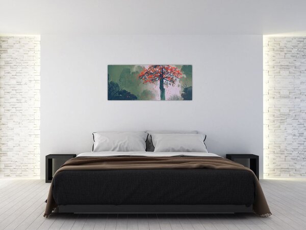 Slika osamljenega rdečega drevesa (120x50 cm)
