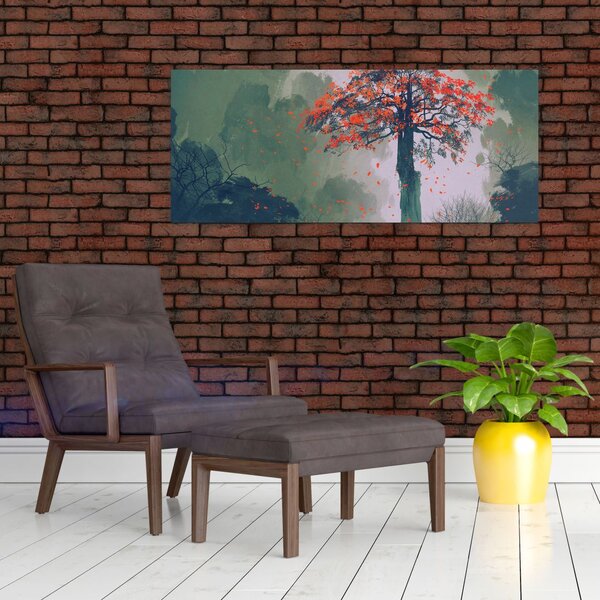 Slika osamljenega rdečega drevesa (120x50 cm)