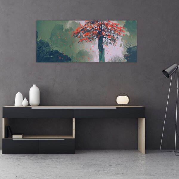 Slika osamljenega rdečega drevesa (120x50 cm)