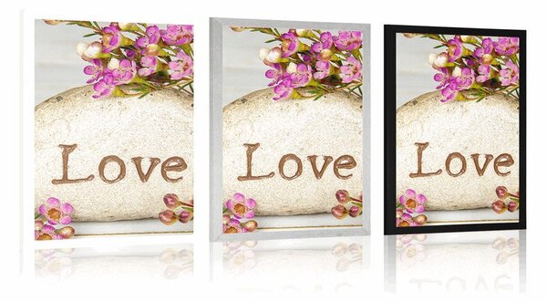 Plakat s natpisom na kamenu Love