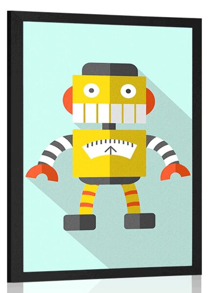 Plakat žuti robot na plavoj pozadini