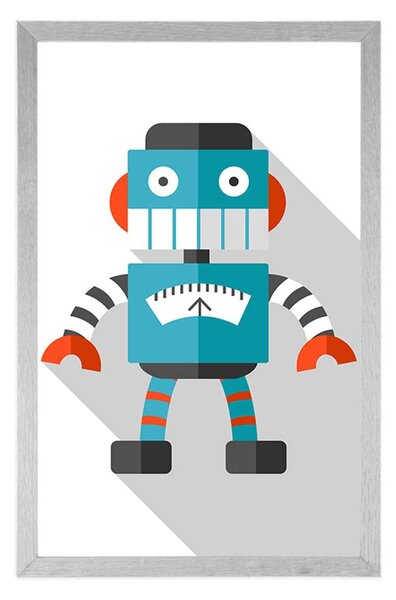 Plakat plavi robot na bijeloj pozadini