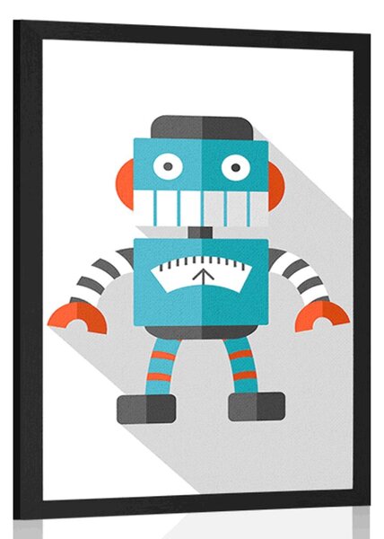 Plakat plavi robot na bijeloj pozadini