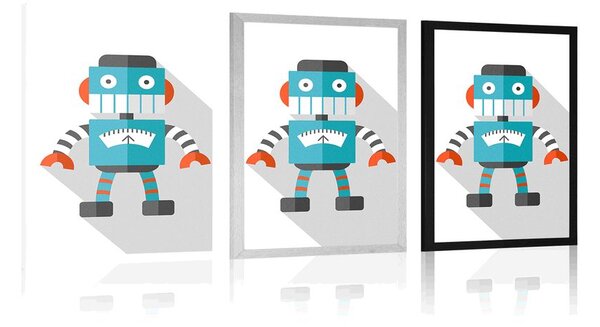 Plakat plavi robot na bijeloj pozadini