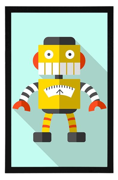 Plakat žuti robot na plavoj pozadini