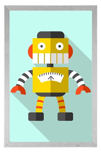Plakat žuti robot na plavoj pozadini