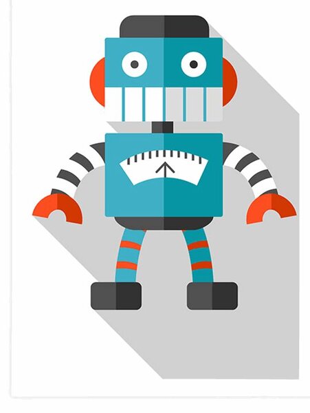 Plakat plavi robot na bijeloj pozadini