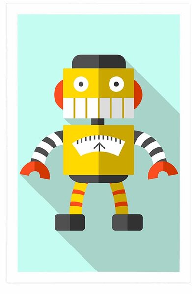 Plakat žuti robot na plavoj pozadini