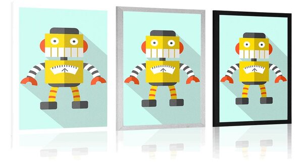 Plakat žuti robot na plavoj pozadini