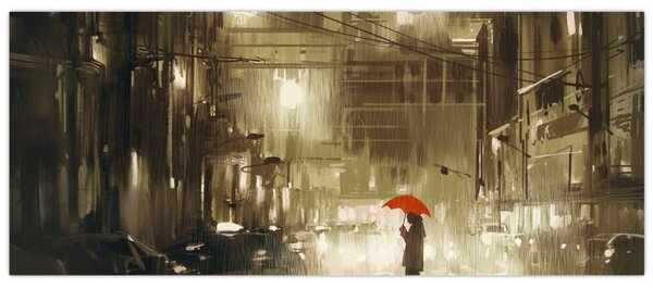 Slika - Ženska v deževni noči (120x50 cm)