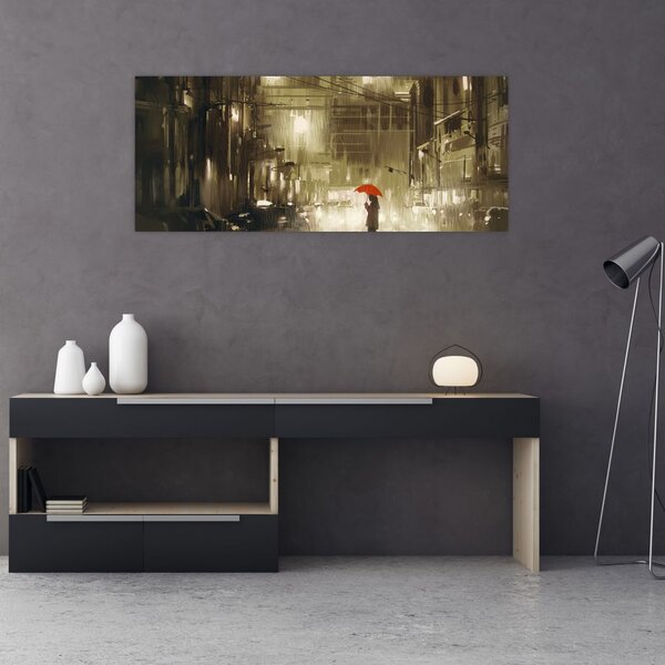 Slika - Ženska v deževni noči (120x50 cm)