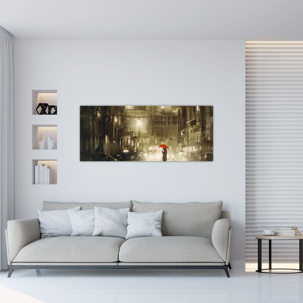 Slika - Ženska v deževni noči (120x50 cm)