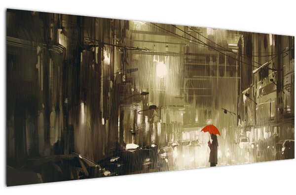 Slika - Ženska v deževni noči (120x50 cm)