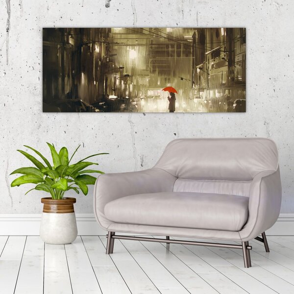 Slika - Ženska v deževni noči (120x50 cm)