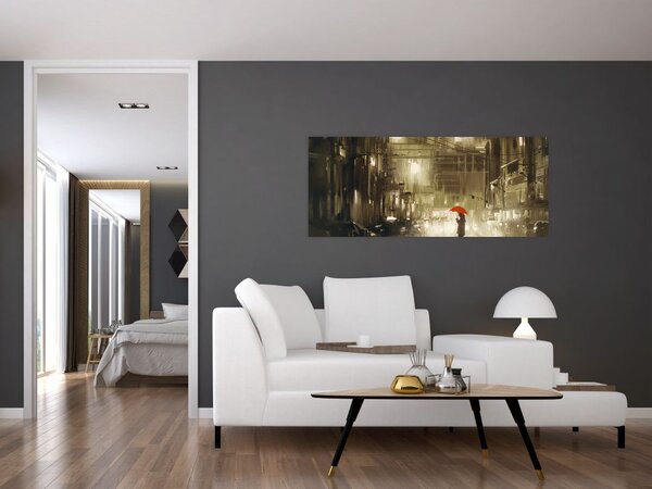 Slika - Ženska v deževni noči (120x50 cm)